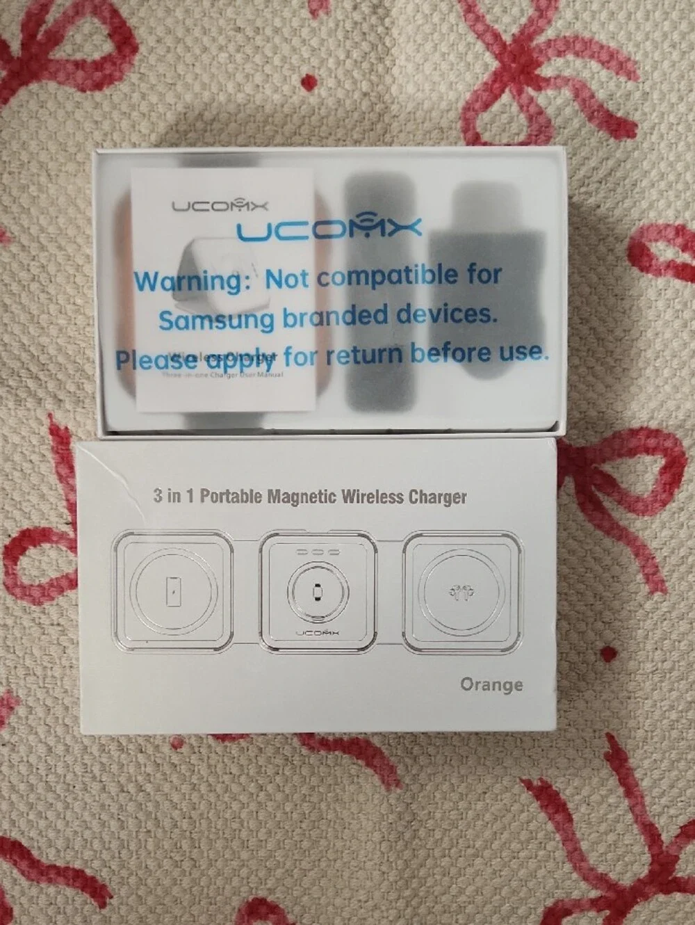 Ucomx Orange 3-in-1 Portable Magnetic Wireless Charger For APPLE Products Only